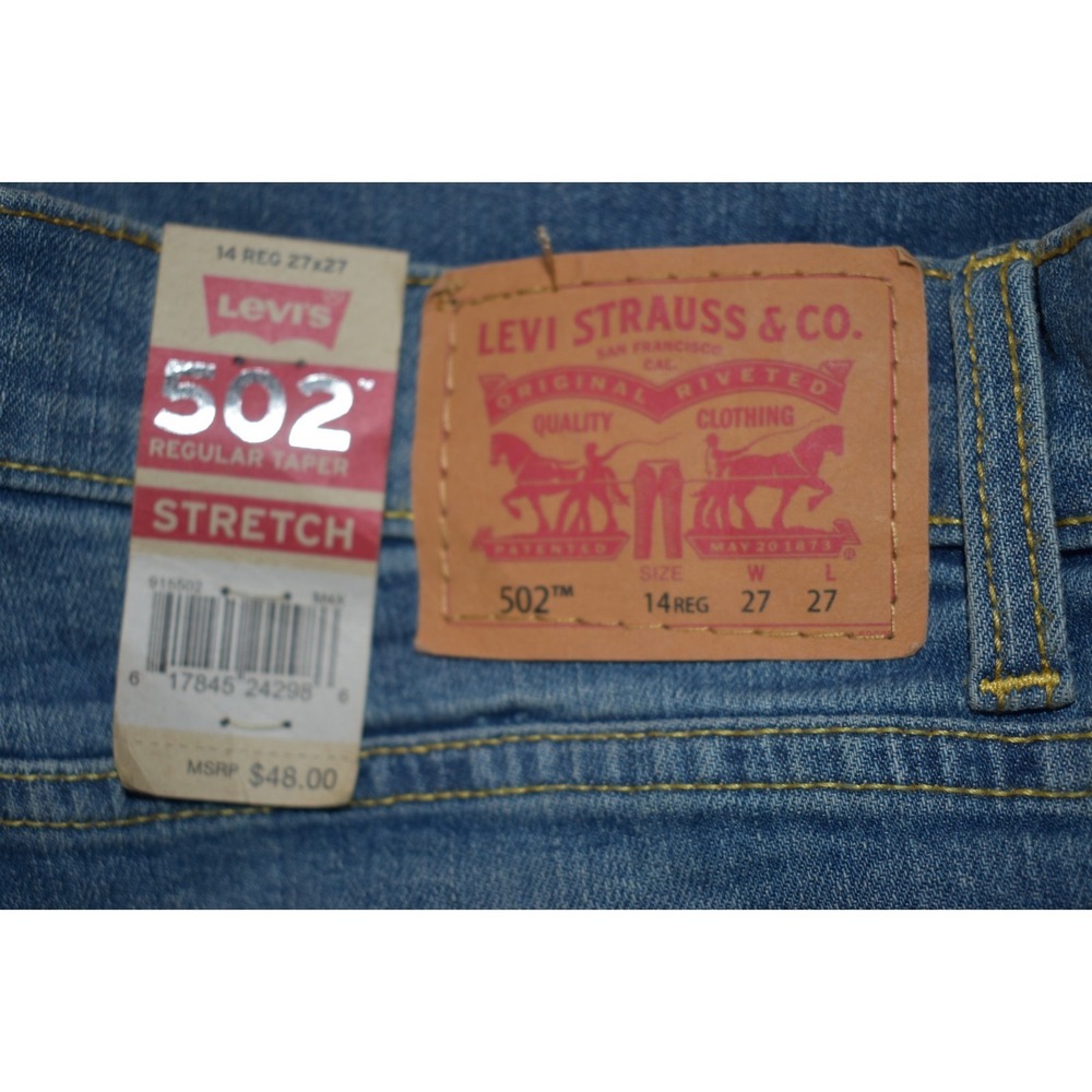 Levi's 502 Taper Stretch Regular Fit Jeans Med. Wash Boy Size 14R 915502 27 X 27 - Picture 14 of 16